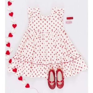 Pink Chicken 2T Cream Red Heart Dress